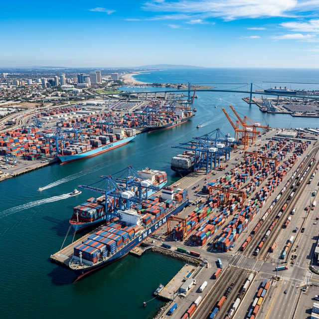 Port of Long Beach shipping containers — origin of Maharaja Trading document operations