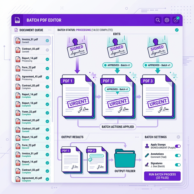Edit, stamp, and sign PDF documents in batch mode